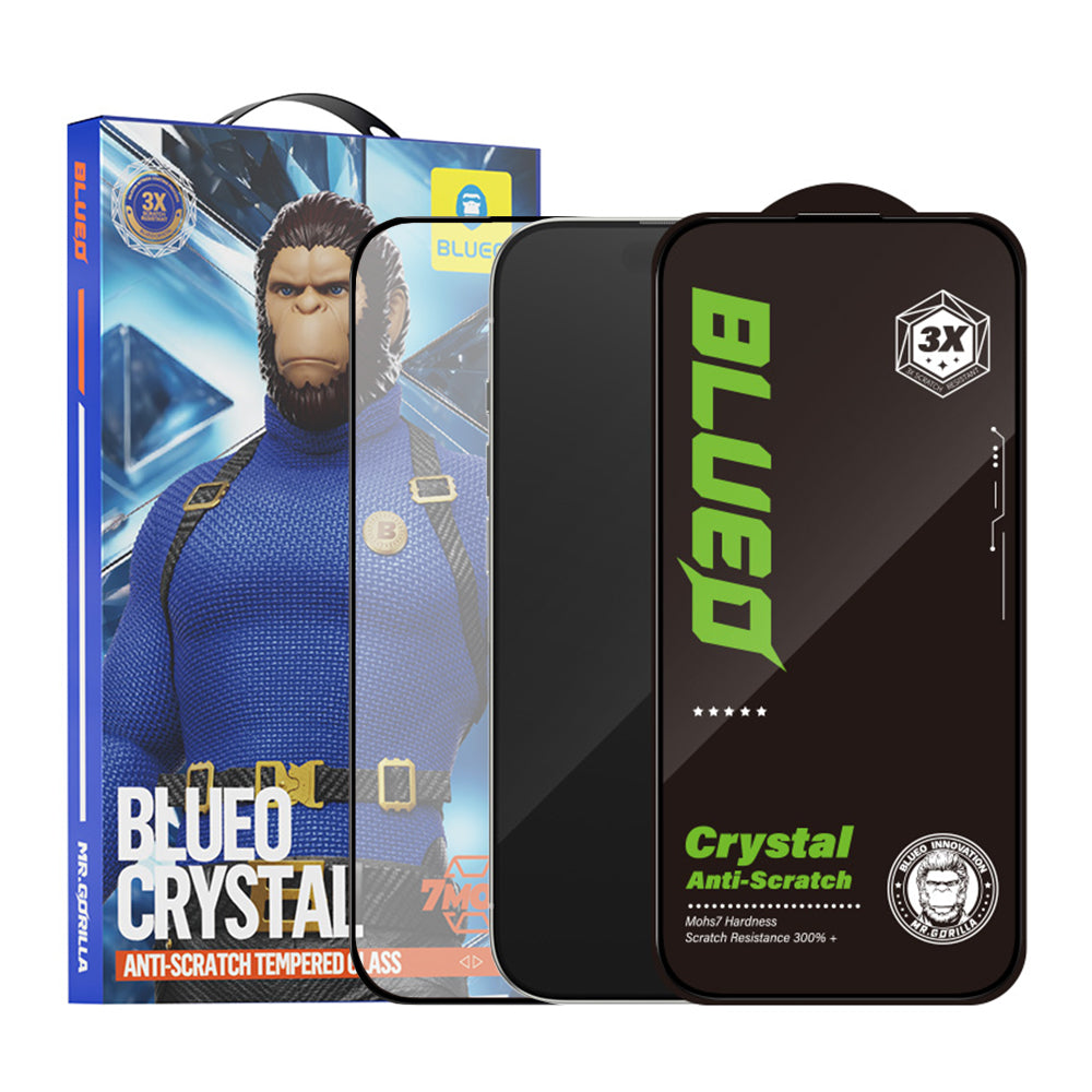 Blueo Crystal Anti-Scratch Screen Protector for Apple iPhone 16 Pro, Tempered Glass, Full Glue, Black