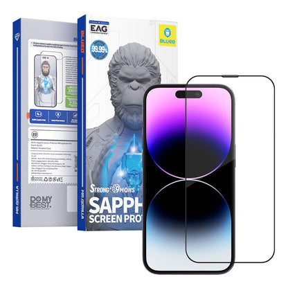 Blueo Sapphire Applicator Pro Screen Protector Film for Apple iPhone 15 Pro Max, Tempered Glass, Full Glue, Black