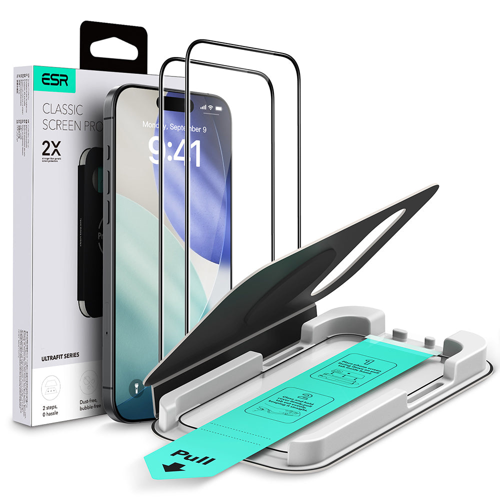 ESR UltraFit Screen Protector for Apple iPhone 17 Pro Max, Tempered Glass, Full Glue, Set of 2 pieces, Black