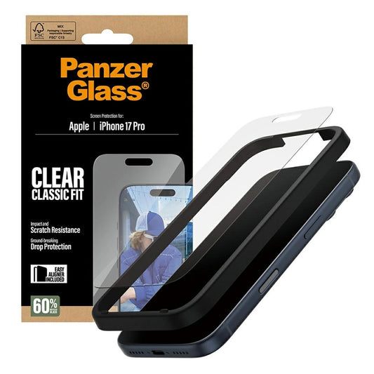 PanzerGlass Classic Fit EasyAligner Screen Protector for Apple iPhone 17 Pro, Tempered Glass, Full Glue
