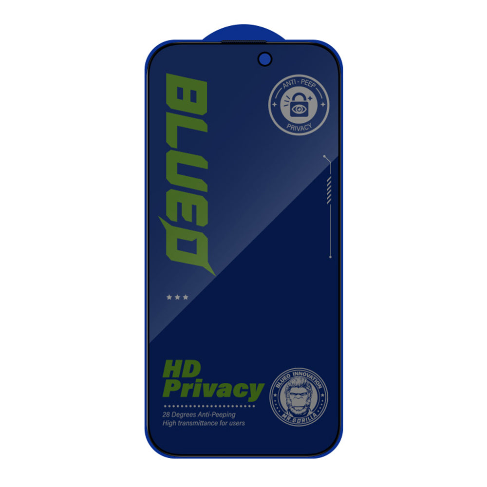 Blueo Anti-Peep Privacy Screen Protector for Apple iPhone 15 Plus, Tempered Glass, Full Glue
