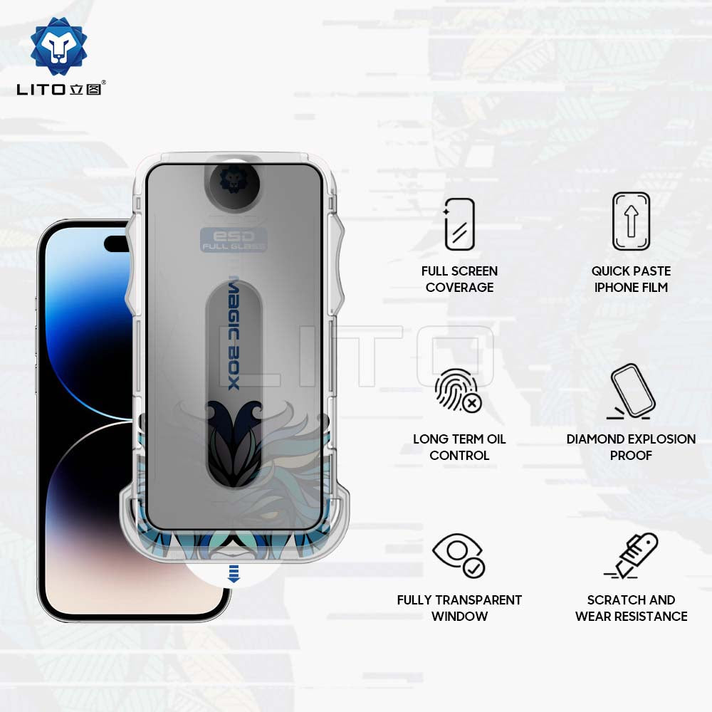 Privacy Screen Protector Film Lito Magic Glass Box D+ Tools for Apple iPhone 12 / 12 Pro, Tempered Glass, Full Glue