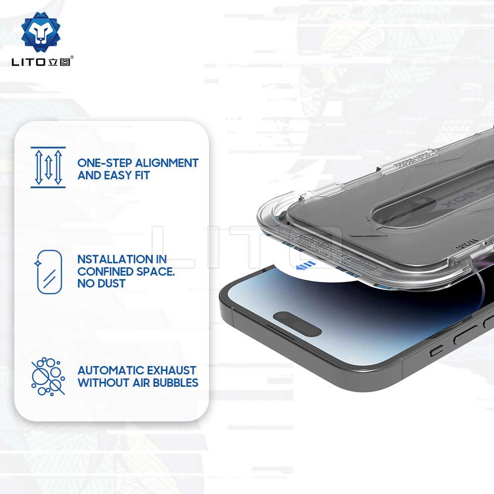 Privacy Screen Protector Lito Magic Glass Box D+ Tools for Apple iPhone 14 Pro, Tempered Glass, Full Glue
