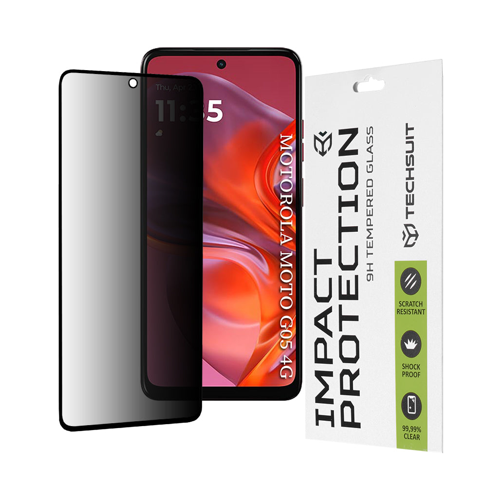 Privacy Techsuit Screen Protector for Motorola Moto E15 / G05, Tempered Glass, Full Glue, 111D