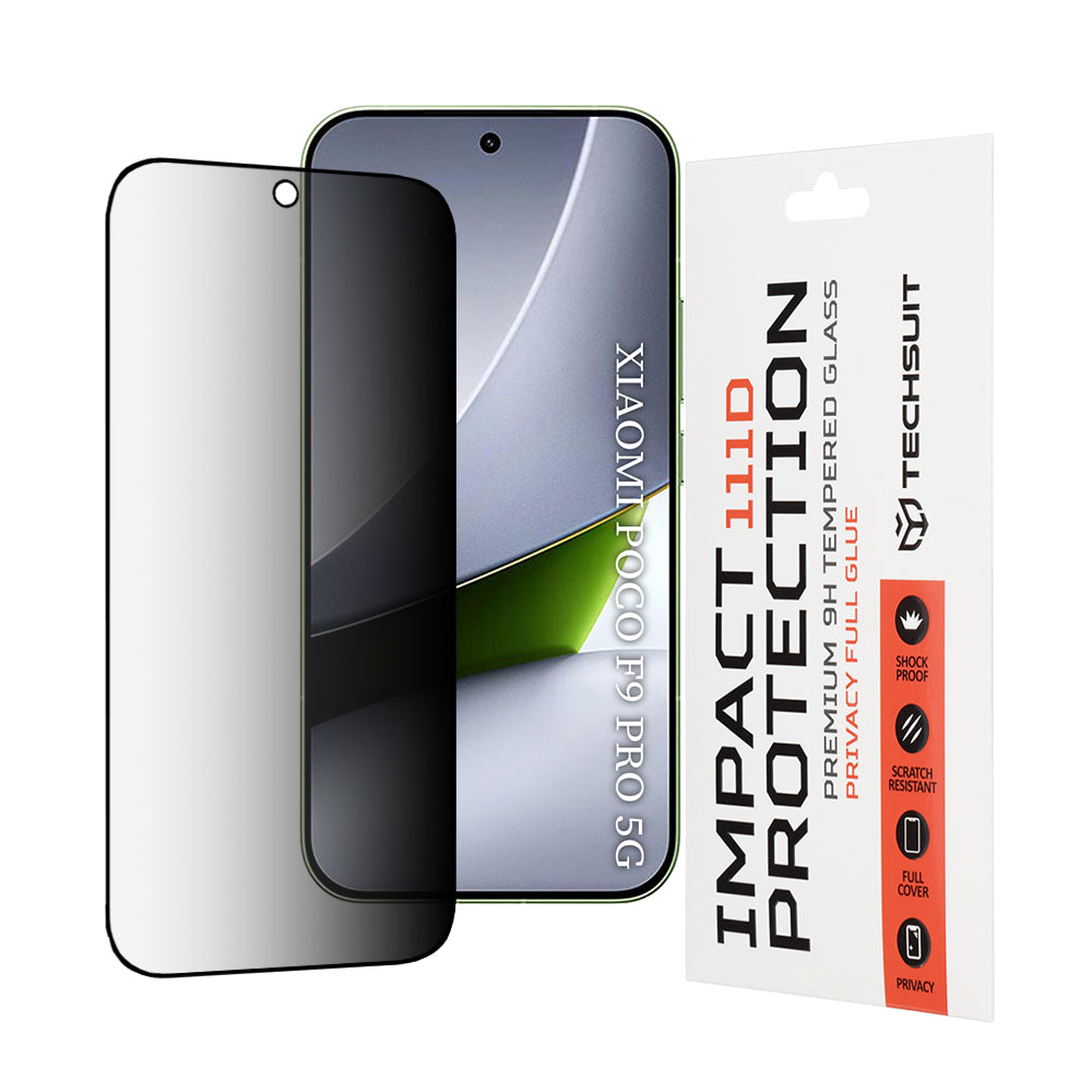 Techsuit Privacy Screen Protector for Xiaomi Poco F9 Pro, Tempered Glass, Full Glue, 111D