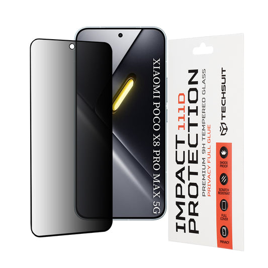 Privacy Techsuit Screen Protector for Xiaomi Poco X8 Pro Max, Tempered Glass, Full Glue, 111D