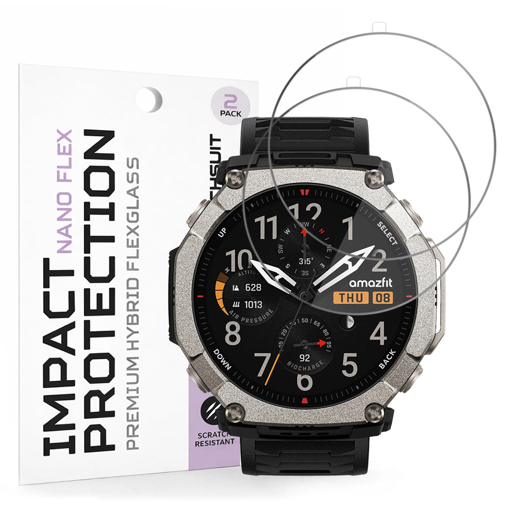 Techsuit Nano Flex Screen Protector for Amazfit T-Rex Ultra 2, Plastic, Set of 2 pieces, Black