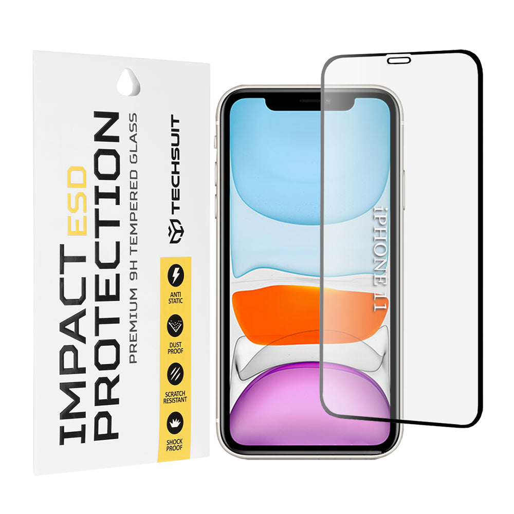 Techsuit Screen Protector Film for Apple iPhone 11 / XR, Tempered Glass, Full Glue, Black