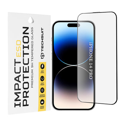 Techsuit Screen Protector Film for Apple iPhone 14 Pro, Tempered Glass, Full Glue, Black
