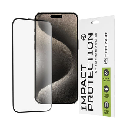 Techsuit Screen Protector Film for Apple iPhone 15 Pro Max, Tempered Glass, Full Glue, 111D, Black
