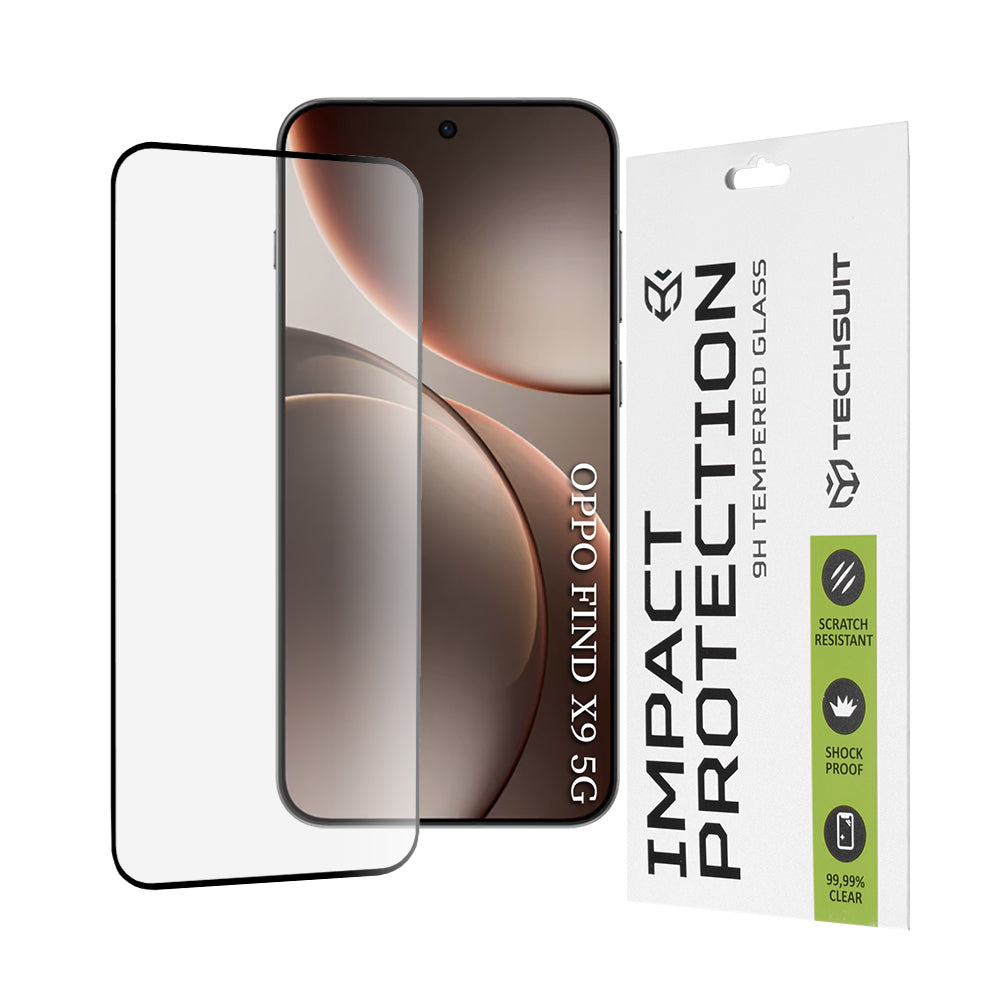 Techsuit Screen Protector for Oppo Find X9, Tempered Glass, Full Glue, 111D, Black
