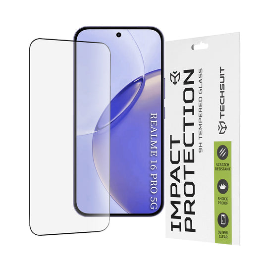 Techsuit Screen Protector for Realme 16 Pro, Tempered Glass, Full Glue, 111D, Black