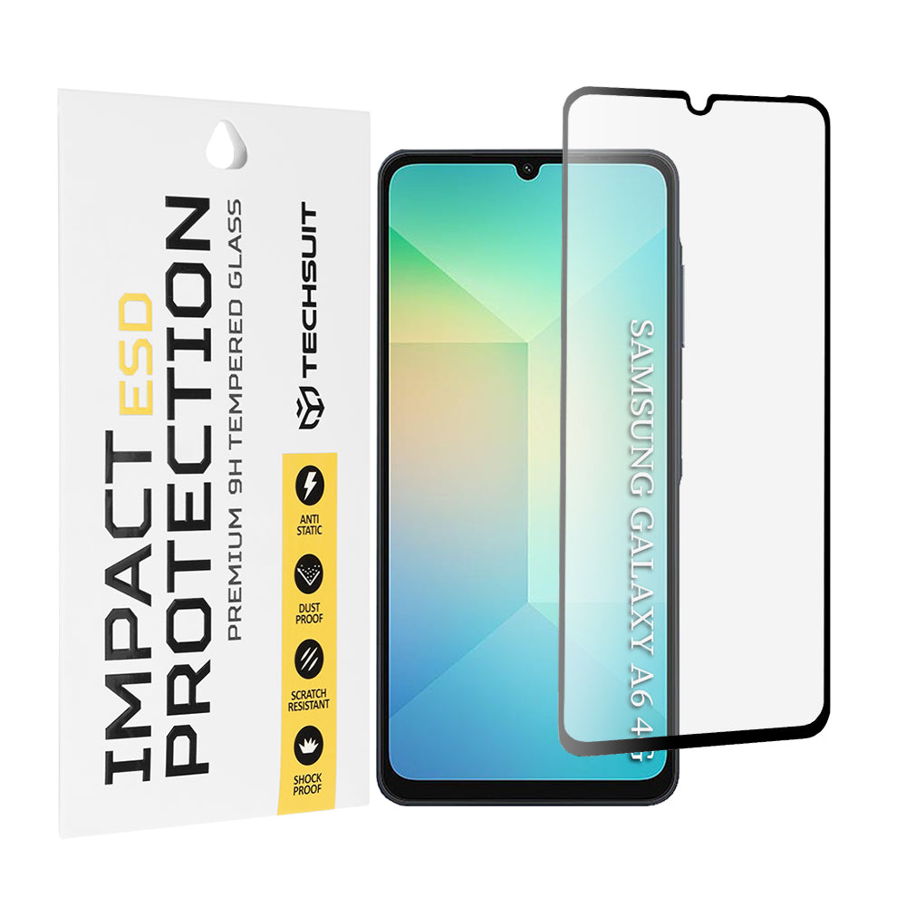 Techsuit Screen Protector Film for Samsung Galaxy A06 A065, Tempered Glass, Full Glue, Black