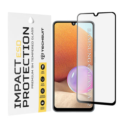 Techsuit Screen Protector Film for Samsung Galaxy A32 A325, Tempered Glass, Full Glue, Black