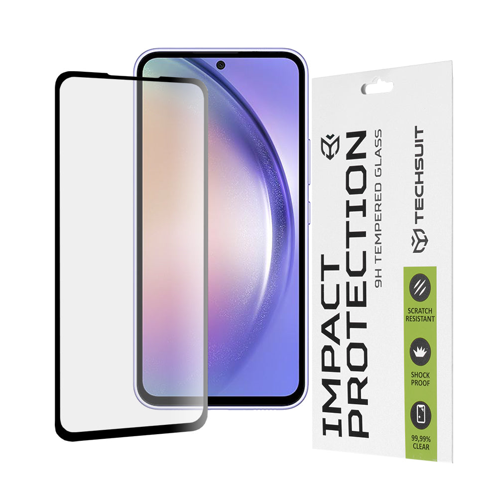 Techsuit Screen Protector Film for Samsung Galaxy A54 A546, Tempered Glass, Full Glue, 111D, Black