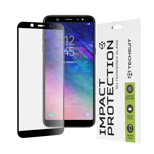 Techsuit Screen Protector Film for Samsung Galaxy A6 (2018) A600, Tempered Glass, Full Glue, 111D, Black