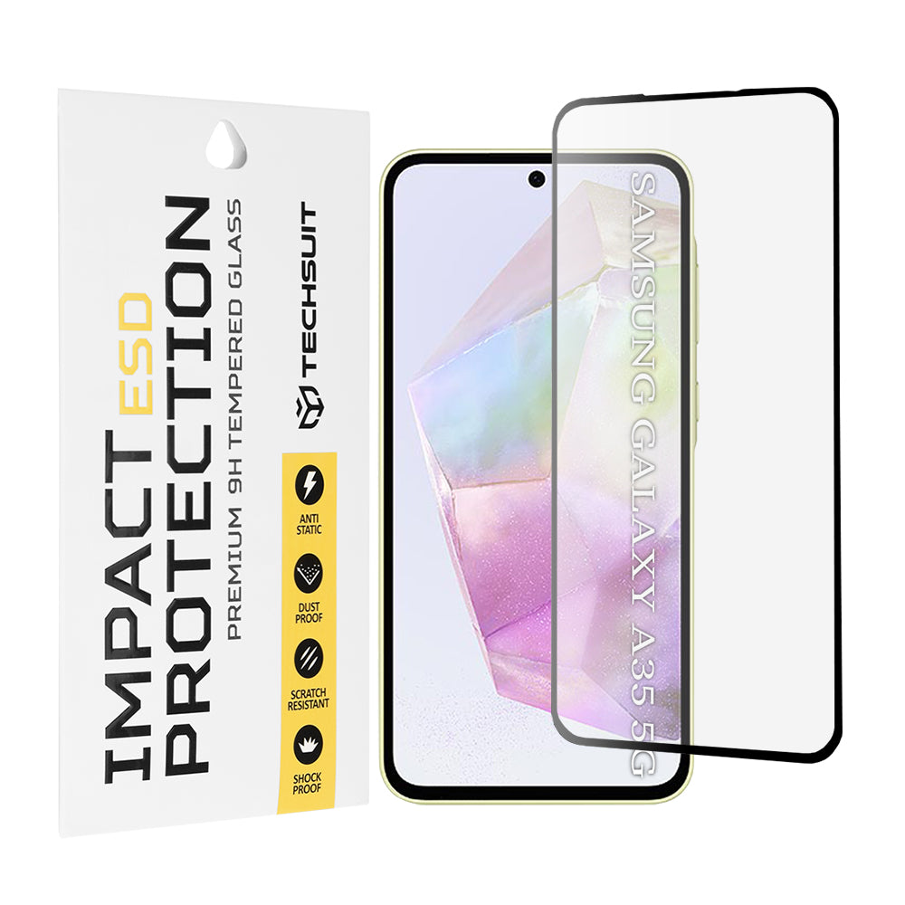 Techsuit Screen Protector Film for Samsung Galaxy M35 / A55 5G A556 / A35 5G A356, Tempered Glass, Full Glue, Black