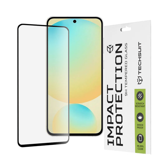 Techsuit Screen Protector Film for Samsung Galaxy S24 FE S721, Tempered Glass, Full Glue, 111D, Black