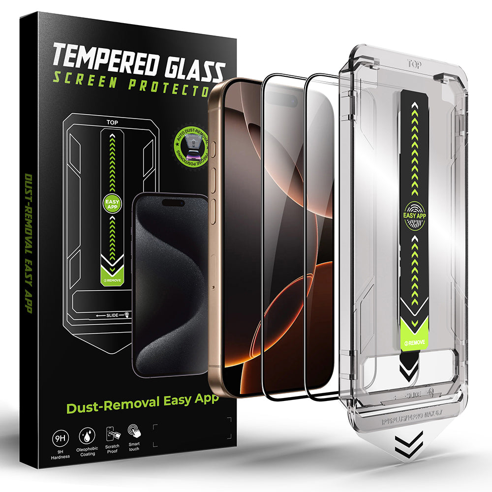 Techsuit TitanGlass Screen Protector for Apple iPhone 14 Pro, Tempered Glass, Full Glue, Set of 2 Pieces, Black