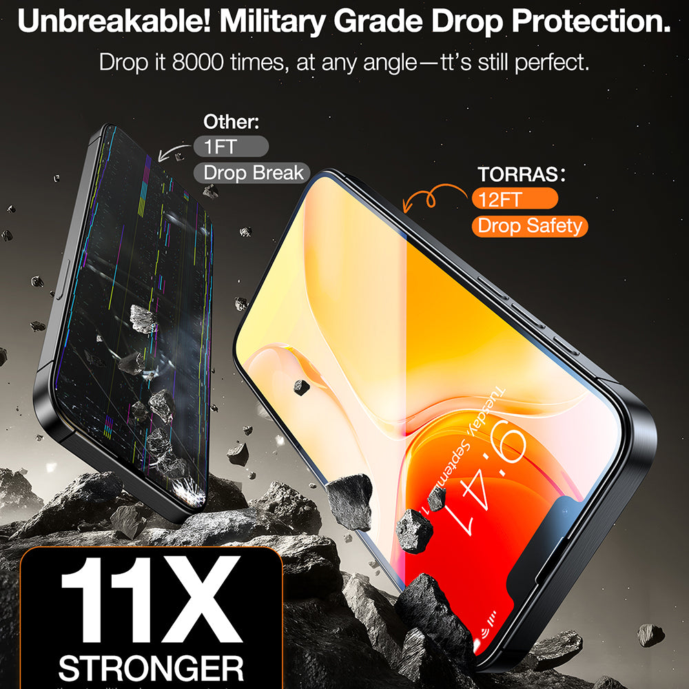 Torras GlassGo Install Master Screen Protector for Apple iPhone 17e / 16e / 14 / 13 Pro, Tempered Glass, Full Glue, Set of 2 pieces