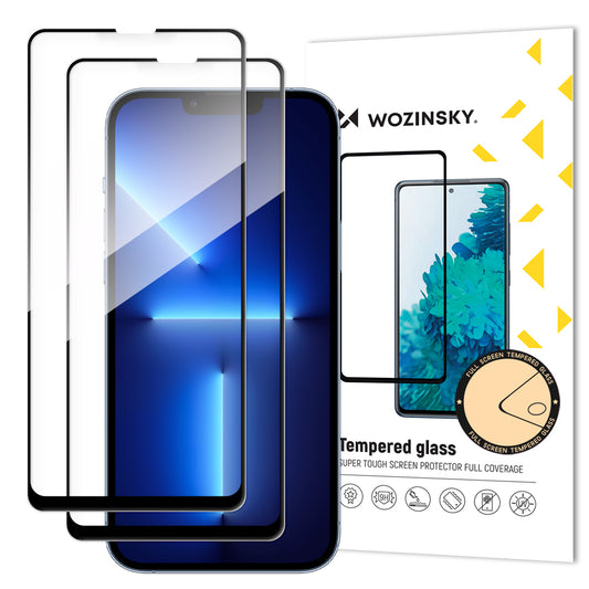 WZK Screen Protector for Apple iPhone 13 Pro / 13, Tempered Glass, Full Glue, Set of 2 pieces, Black