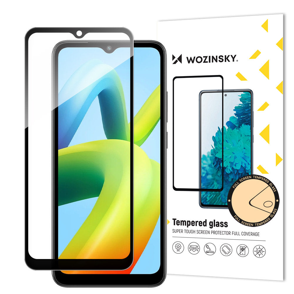 WZK Screen Protector for Xiaomi Redmi A2+ / A2 / A1+ / A1, Tempered Glass, Full Glue, Black