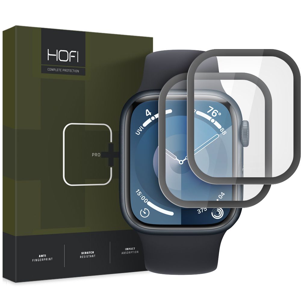 HOFI Hybrid PRO+ Screen Protector for Apple Watch 45mm Series, Set of 2 pieces, Plastic, Black