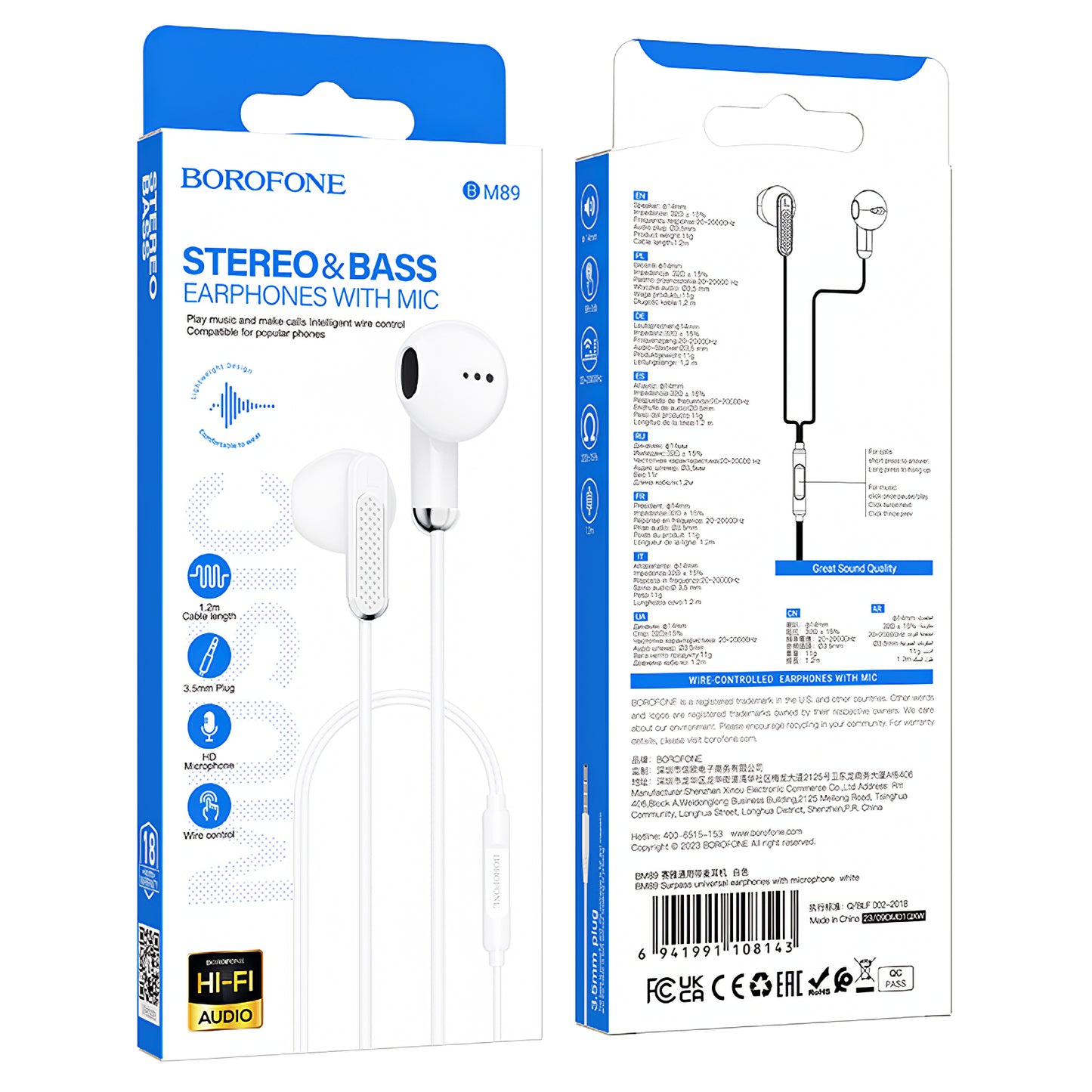 Handsfree 3.5mm Borofone BM89 Surpass, White