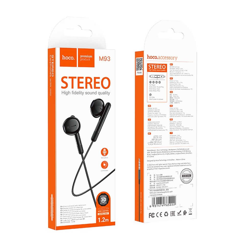 Handsfree 3.5mm HOCO M93, Black