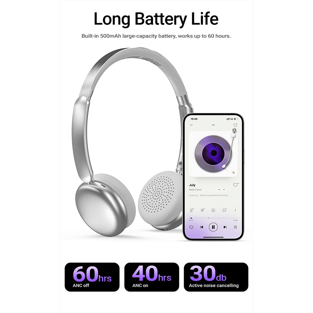 Handsfree Bluetooth Acefast H8, A2DP, ANC, Silver