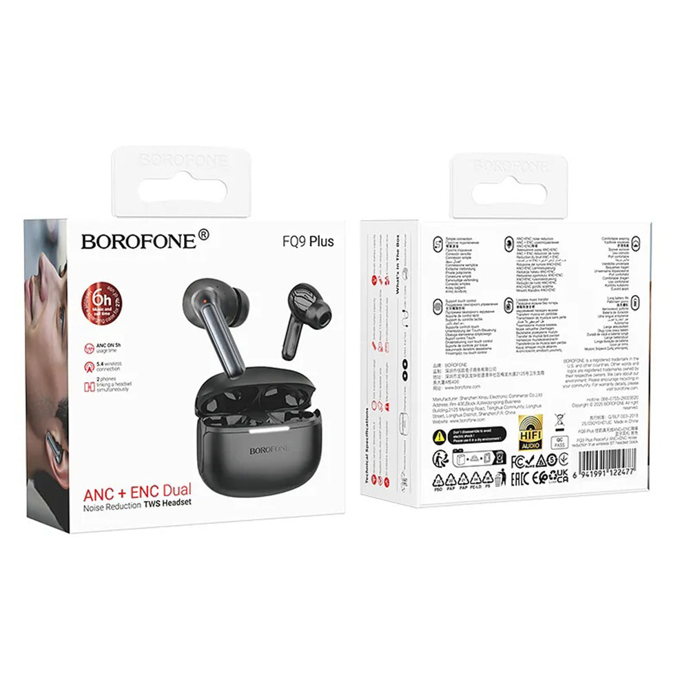 Handsfree Bluetooth Borofone FQ9 Plus Peaceful, TWS, ANC, Black