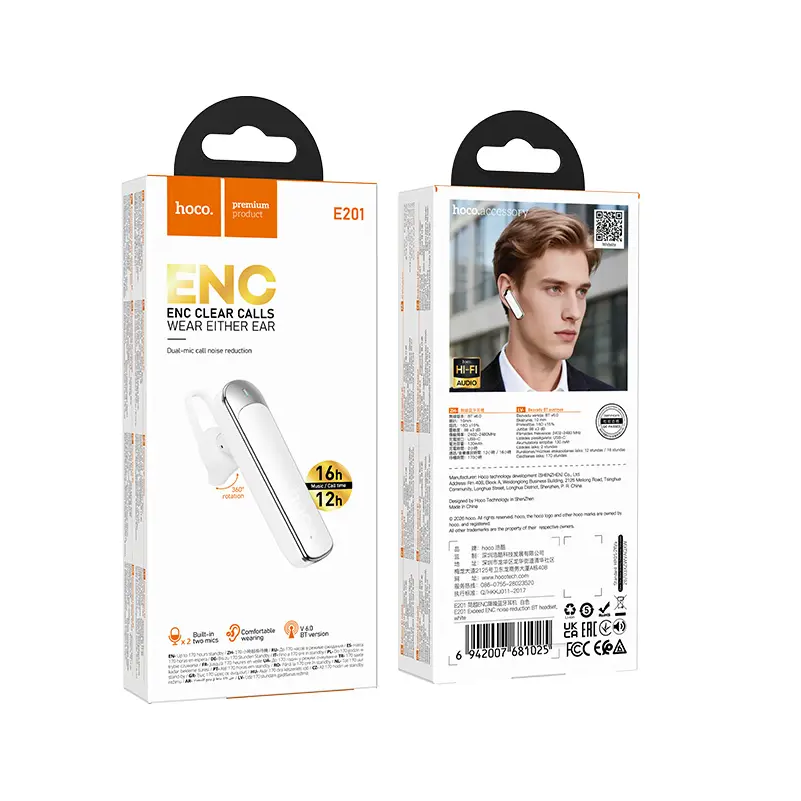 Handsfree Bluetooth HOCO E201, White