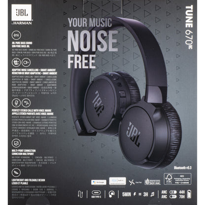 JBL Tune 670NC Bluetooth Handsfree, MultiPoint, A2DP, ANC, Black JBLT670NCBLKAP