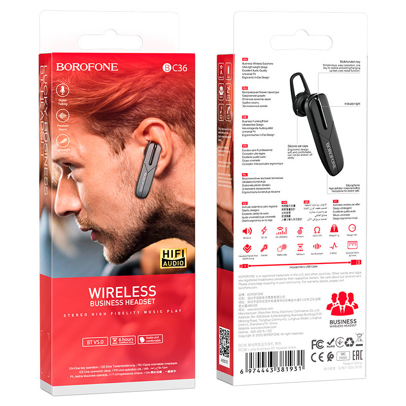 Handsfree Bluetooth Borofone BC36 Lucky, A2DP, Black