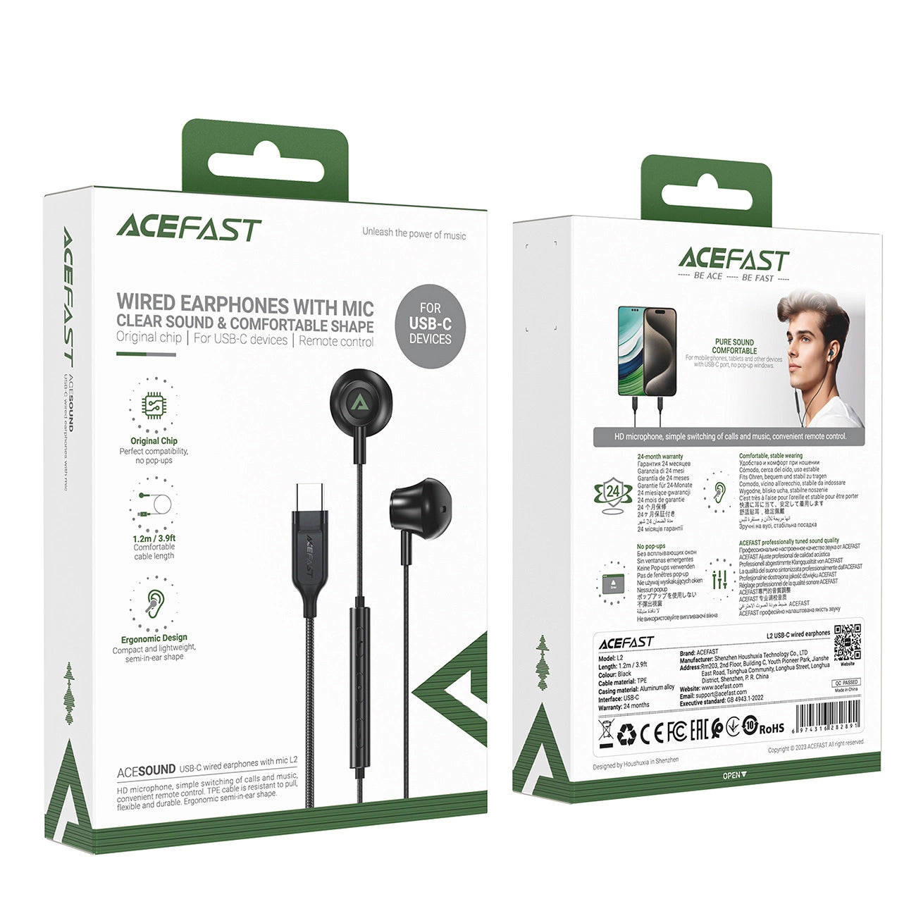 Handsfree USB-C Acefast L2, Black