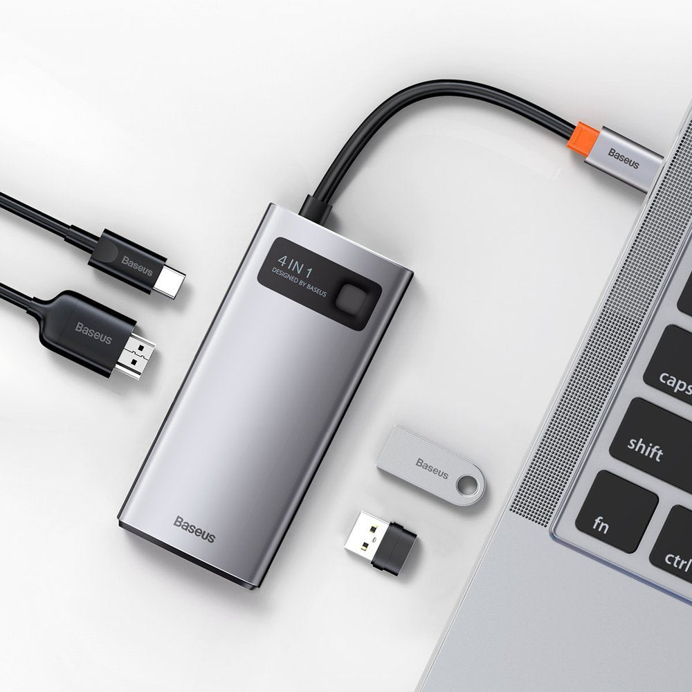 Baseus Metal Gleam USB-C Hub, 2 x USB-A - 1 x USB-C - 1 x HDMI, Gray CAHUB-CY0G