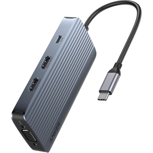 Anker USB-C Hub, 3 x USB-A 3.0 - 2 x USB-C - 2 x HDMI - 1 x VGA, Gray A83790A2