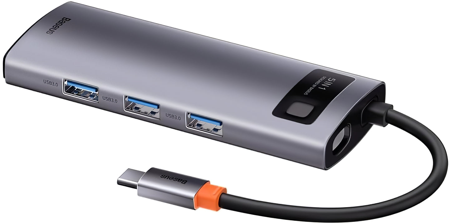 Baseus Metal Gleam USB-C Hub, 3 x USB-A - 1 x USB-C - 1 x HDMI, Gray WKWG020013