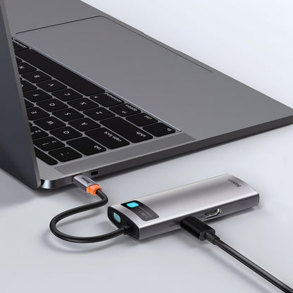 Baseus Metal Gleam USB-C Hub, 3 x USB-A - 1 x USB-C - 1 x HDMI, Gray WKWG020013