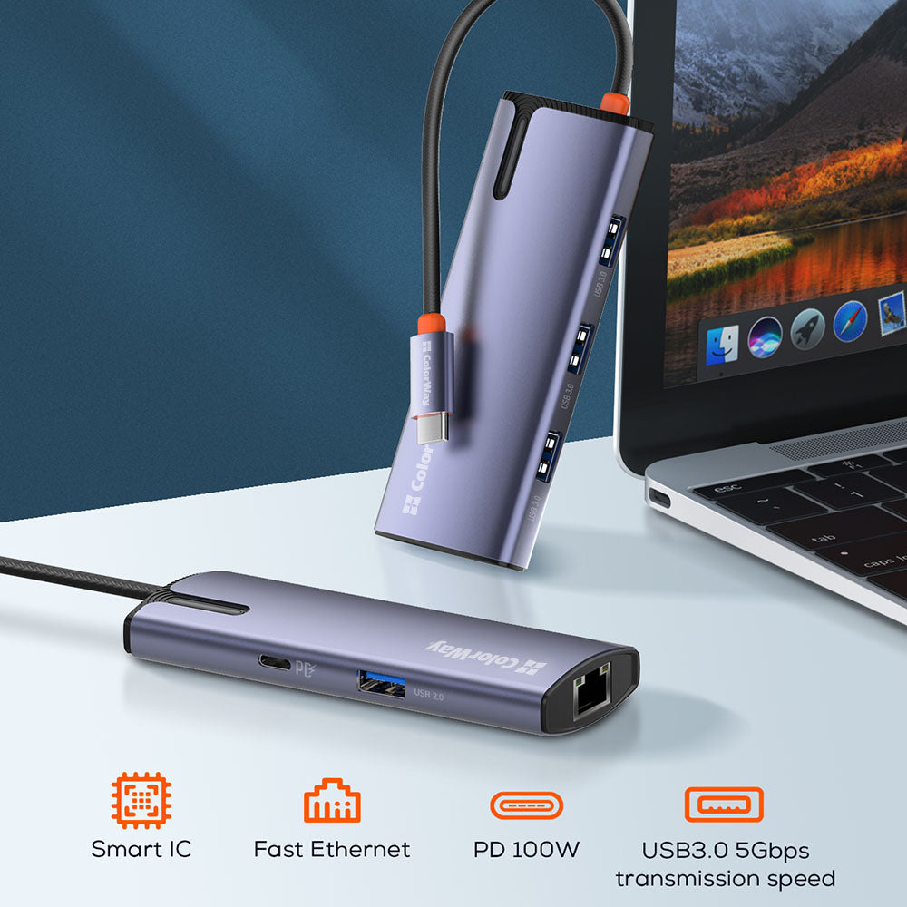 ColorWay CW-HUB03 USB-C Hub, 6in1, Silver