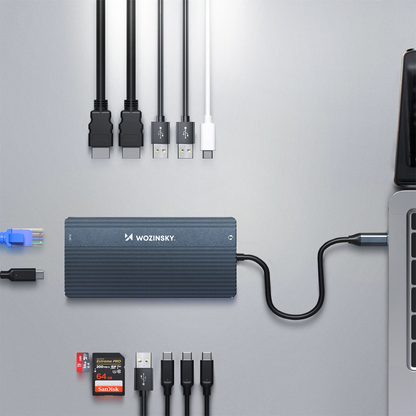 USB-C Hub WZK WDS03Y5S, 1 x USB-A 3.1 - 2 x USB-A - 5 x USB-C - 2 x HDMI - 1 x 3.5mm Jack - 1 x RJ45 - 1 x SD - 1 x microSD, Gray