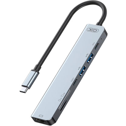 Hub USB-C XO Design HUB008, 2 x USB-A - 2 x USB-C - 1 x HDMI - 1 x SD - 1 x microSD, Gray