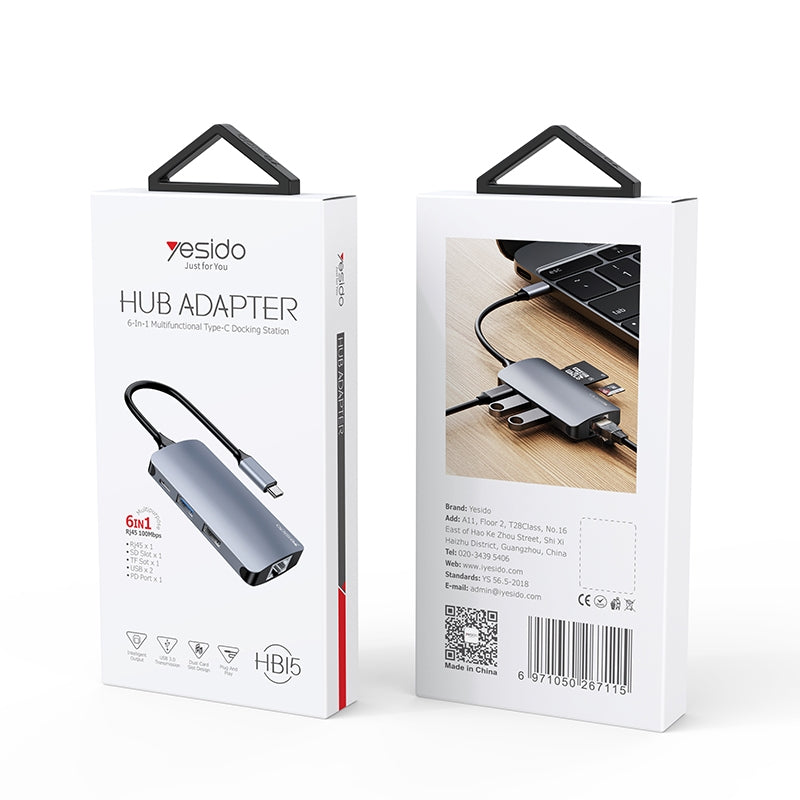 Yesido HB15 USB-C Hub, 6in1, Gray