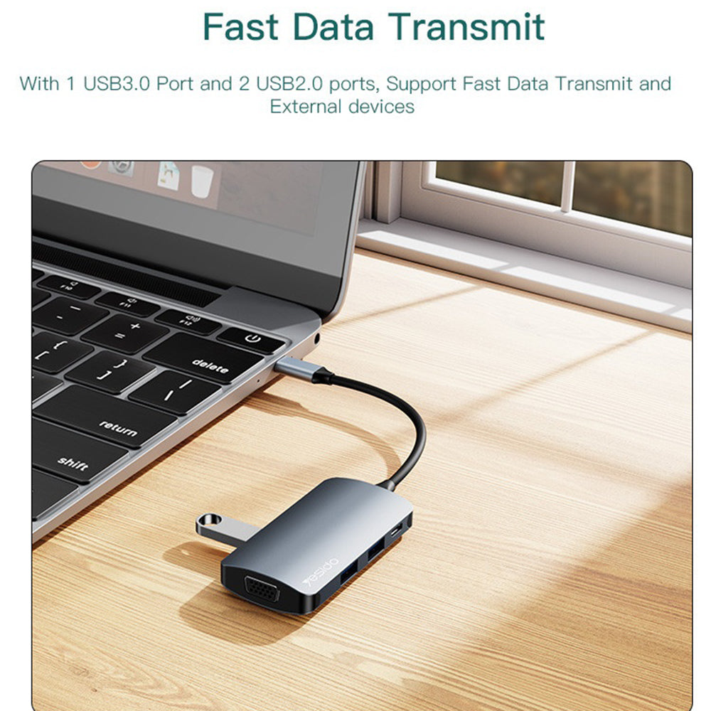 Yesido HB16 USB-C Hub, 7in1, Gray