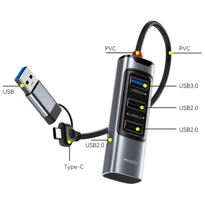USB / USB-C Yesido HB19, 4in1, Gray