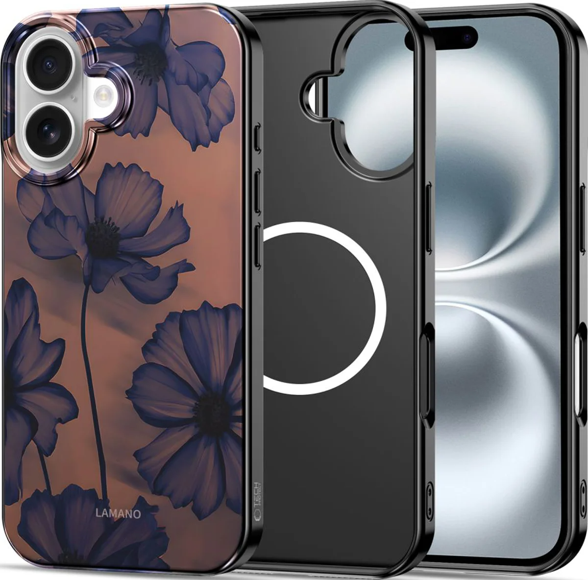 MagSafe Case for Apple iPhone 16, Tech-Protect, Lamano Velvet Night, Black