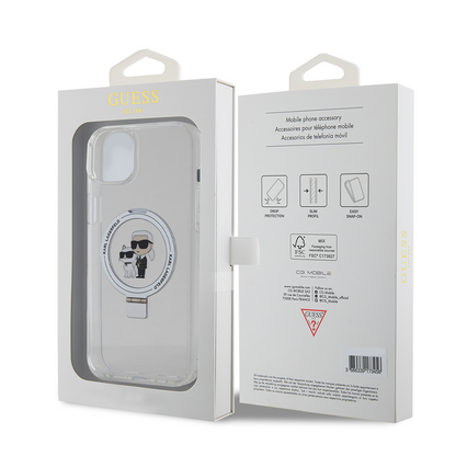 MagSafe Case for Apple iPhone 15 Plus, Karl Lagerfeld, Ringstand Karl and Choupette, White, Resealed