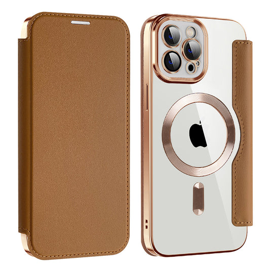 MagSafe Case for Apple iPhone 12 Pro, Techsuit, SmartMag Book, Brown