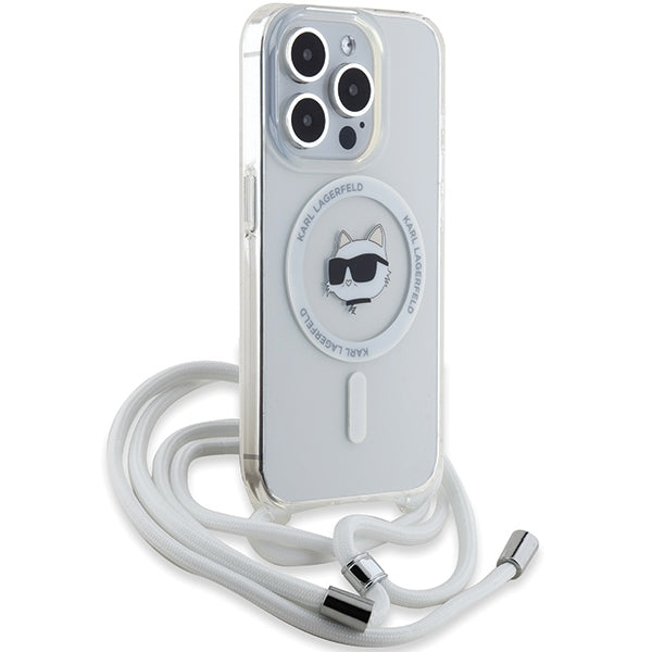 MagSafe Case for Apple iPhone 14 Pro, Karl Lagerfeld, IML Crossbody Choupette's Head with Strap, Transparent