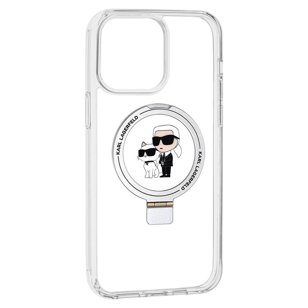 MagSafe Case for Apple iPhone 14 Pro, Karl Lagerfeld, Ring Stand Karl & Choupette, White